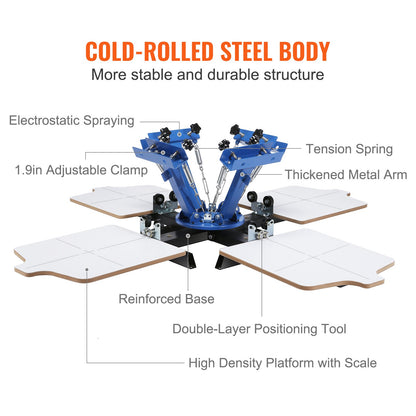 Screen Printing Machine, 4 Color 4 Station 360° Rotable Silk Screen Printing Press, 21.2x17.7in Screen Printing Press, Double-layer Positioning Pallet for T-shirt DIY Printing