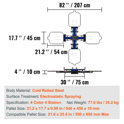 Screen Printing Machine, 4 Color 4 Station 360° Rotable Silk Screen Printing Press, 21.2x17.7in Screen Printing Press, Double-layer Positioning Pallet for T-shirt DIY Printing