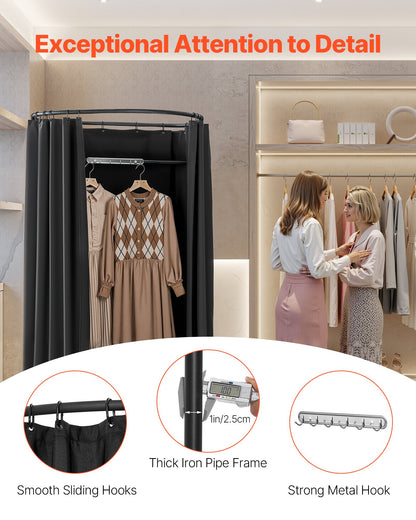Fitting Room, Portable Dressing Room with Thick Polyester Curtains, Privacy Space with Shading Curtain and a Hook, for Boutique, Mall, Tailor's Store & Outdoor Activity 39 x 37 x 79 in (Black)