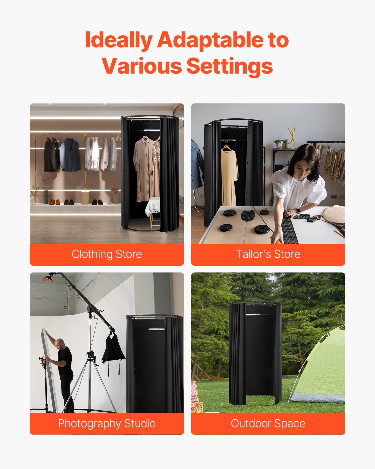 Fitting Room, Portable Dressing Room with Thick Polyester Curtains, Privacy Space with Shading Curtain and a Hook, for Boutique, Mall, Tailor's Store & Outdoor Activity 39 x 37 x 79 in (Black)