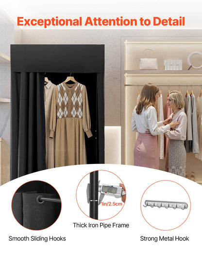 Fitting Room, Portable Dressing Room with Thick Polyester Curtains, Privacy Space with Shading Curtain and a Hook, for Boutique, Mall, Tailor's Store & Outdoor Activity 39 x 39 x 78 in (Black)