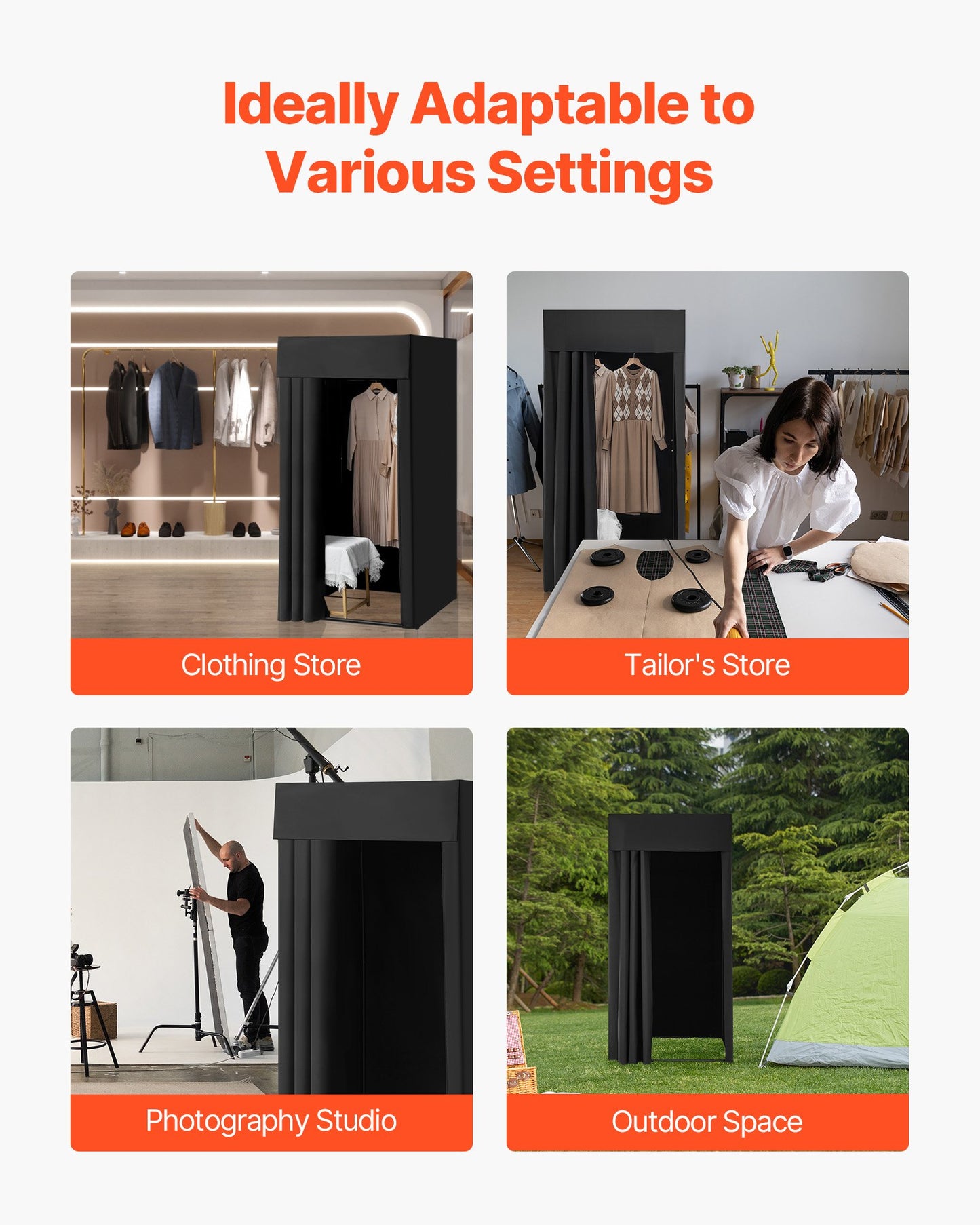 Fitting Room, Portable Dressing Room with Thick Polyester Curtains, Privacy Space with Shading Curtain and a Hook, for Boutique, Mall, Tailor's Store & Outdoor Activity 39 x 39 x 78 in (Black)