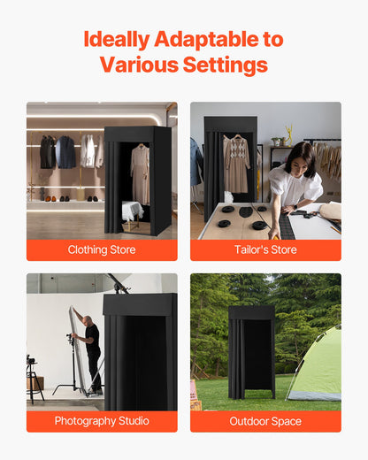 Fitting Room, Portable Dressing Room with Thick Polyester Curtains, Privacy Space with Shading Curtain and a Hook, for Boutique, Mall, Tailor's Store & Outdoor Activity 39 x 39 x 78 in (Black)