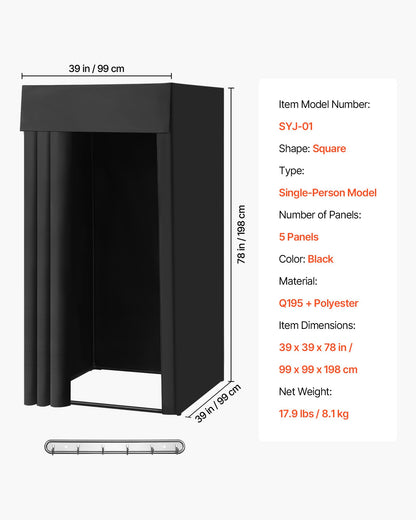 Fitting Room, Portable Dressing Room with Thick Polyester Curtains, Privacy Space with Shading Curtain and a Hook, for Boutique, Mall, Tailor's Store & Outdoor Activity 39 x 39 x 78 in (Black)