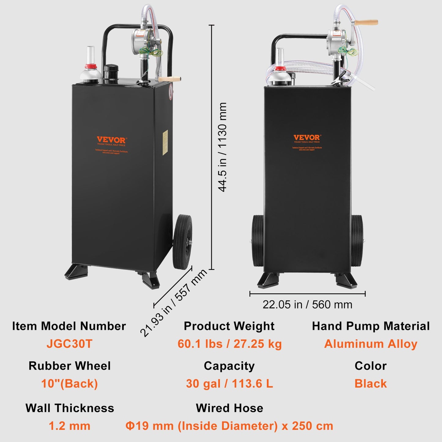 30 Gallon Gas Caddy, Fuel Storage Tank with Wheels, Portable Fuel Caddy with Manuel Transfer Pump, Gasoline Diesel Fuel Container for Cars, Lawn Mowers, ATVs, Boats, More, Black