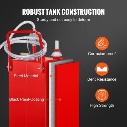 30 Gallon Fuel Caddy, Fuel Storage Tank on 2 Wheels, Portable Gas Caddy with Manuel Transfer Pump, Gasoline Diesel Fuel Container for Cars, Lawn Mowers, ATVs, Boats, More, Red