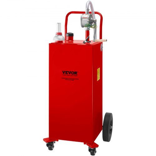 30 Gallon Fuel Caddy, Gas Storage Tank & 4 Wheels, with Manuel Transfer Pump, Gasoline Diesel Fuel Container for Cars, Lawn Mowers, ATVs, Boats, More, Red