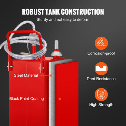 30 Gallon Fuel Caddy, Gas Storage Tank & 4 Wheels, with Manuel Transfer Pump, Gasoline Diesel Fuel Container for Cars, Lawn Mowers, ATVs, Boats, More, Red