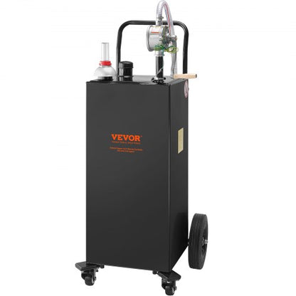 Fuel Caddy, 35 Gallon, Gas Storage Tank on 4 Wheels, with Manual Transfer Pump, Gasoline Diesel Fuel Container for Cars, Lawn Mowers, ATVs, Boats, More, Black