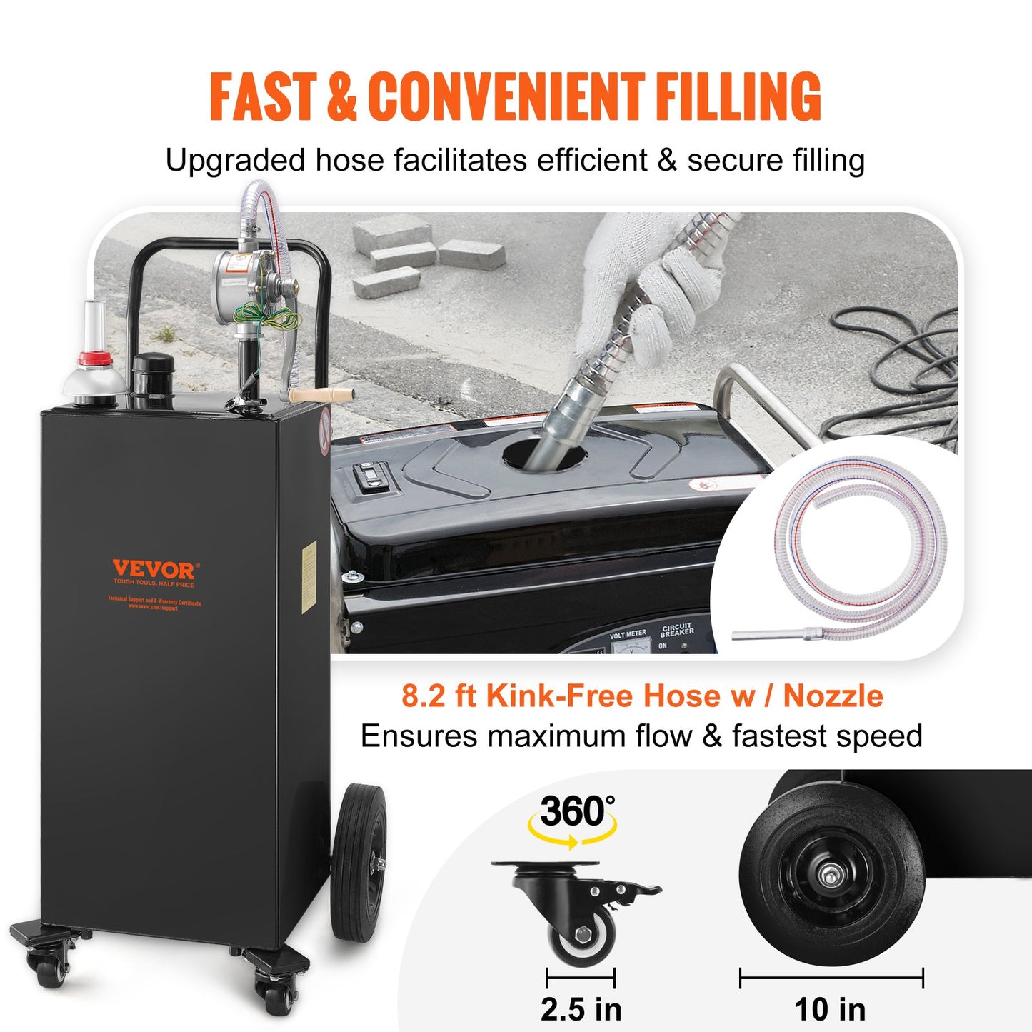 Fuel Caddy Fuel Storage Tank 35 Gallon 4 Wheels with Manual Pump, Black