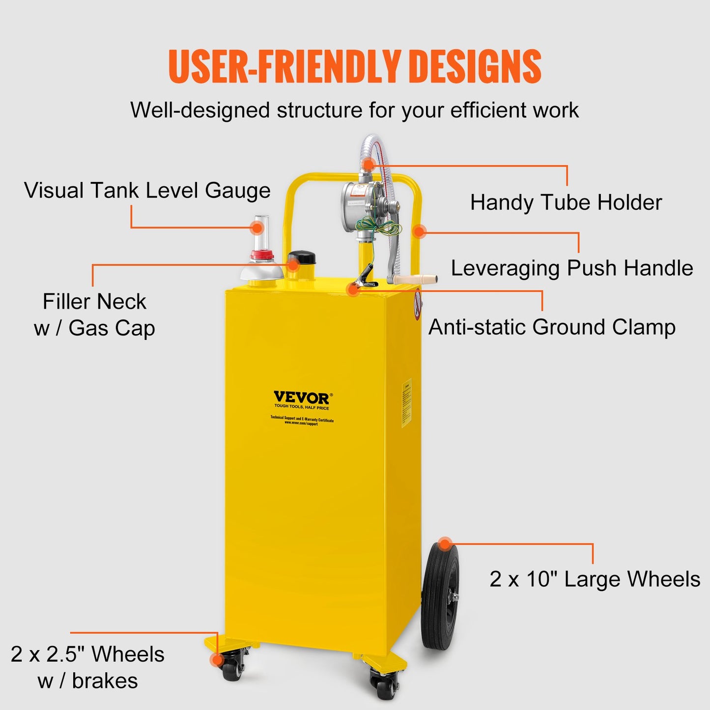 Fuel Caddy, 35 Gallon, Gas Storage Tank on 4 Wheels, with Manual Transfer Pump, Gasoline Diesel Fuel Container for Cars, Lawn Mowers, ATVs, Boats, More, Yellow