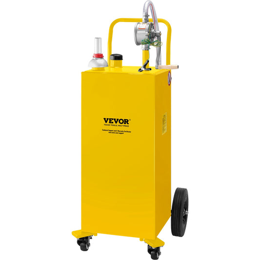 Fuel Caddy, 35 Gallon, Gas Storage Tank on 4 Wheels, with Manual Transfer Pump, Gasoline Diesel Fuel Container for Cars, Lawn Mowers, ATVs, Boats, More, Yellow