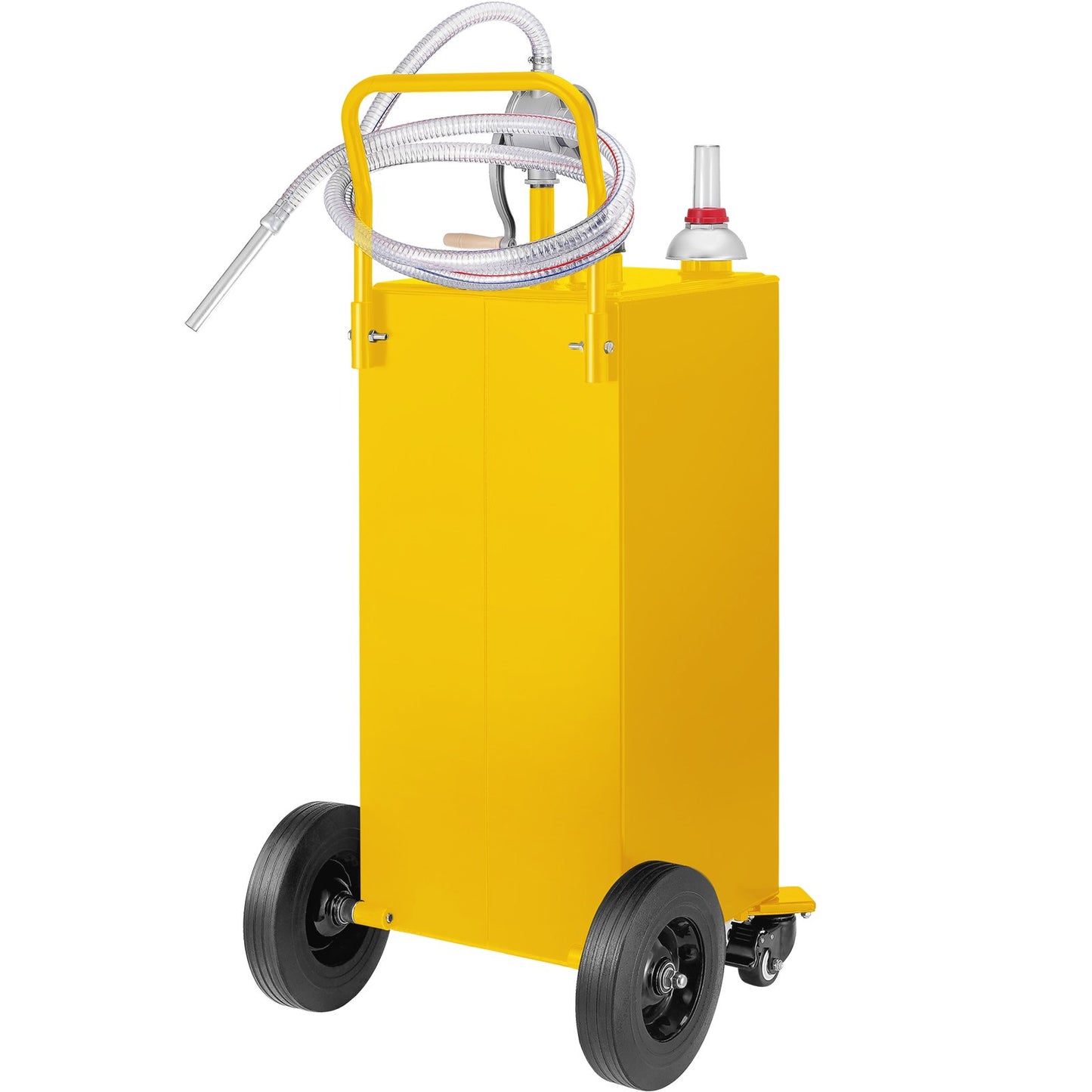 Fuel Caddy, 35 Gallon, Gas Storage Tank on 4 Wheels, with Manual Transfer Pump, Gasoline Diesel Fuel Container for Cars, Lawn Mowers, ATVs, Boats, More, Yellow