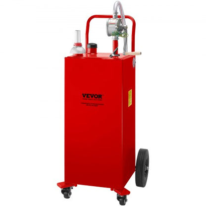 Fuel Caddy, 35 Gallon, Gas Storage Tank on 4 Wheels, with Manuel Transfer Pump, Gasoline Diesel Fuel Container for Cars, Lawn Mowers, ATVs, Boats, More, Red