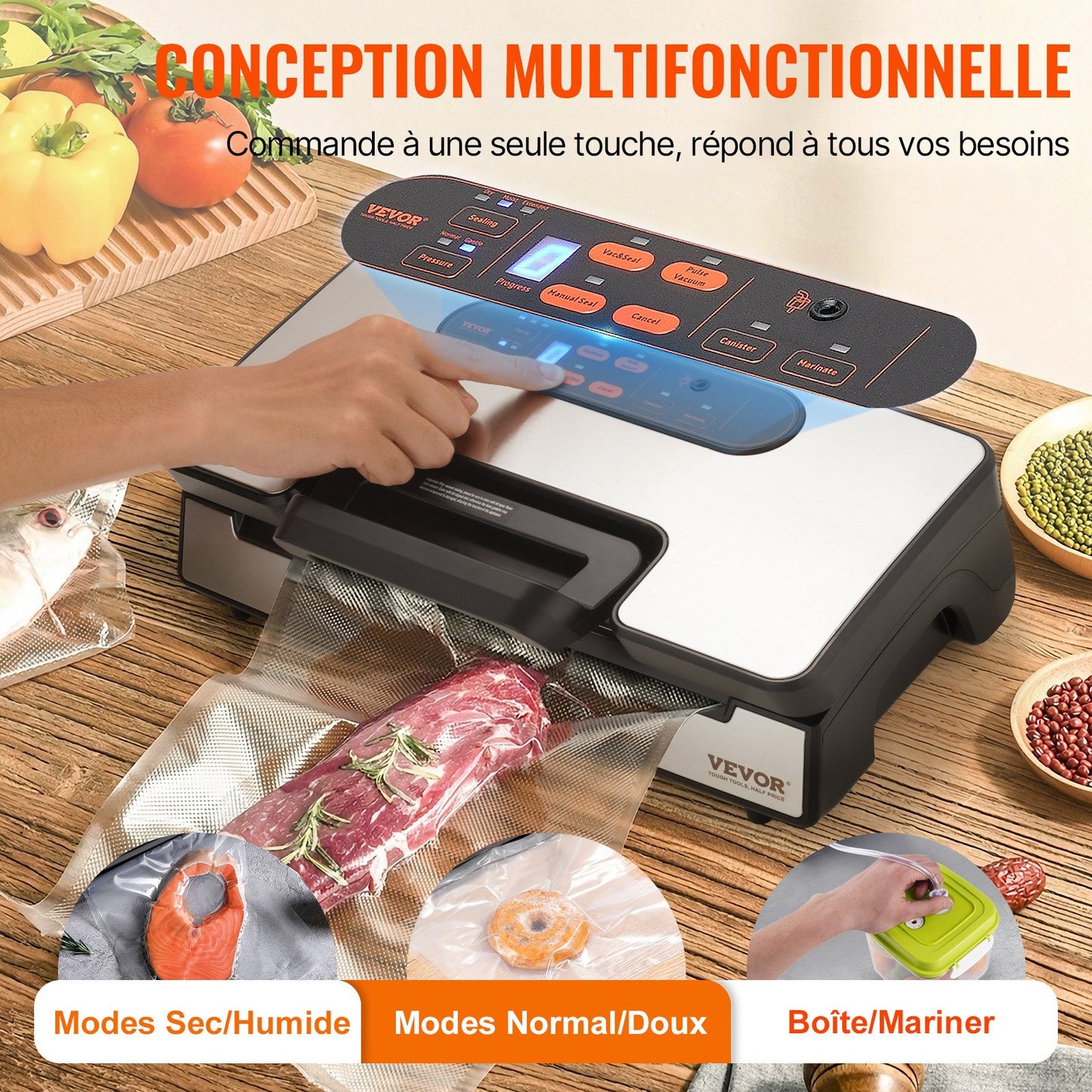 Vacuum Sealer Machine, 90Kpa 130W Powerful Dual Pump and Dual Sealing, Dry and Moist Food Storage, Automatic and Manual Air Sealing System with Built-in Cutter, with Seal Bag and External Hose