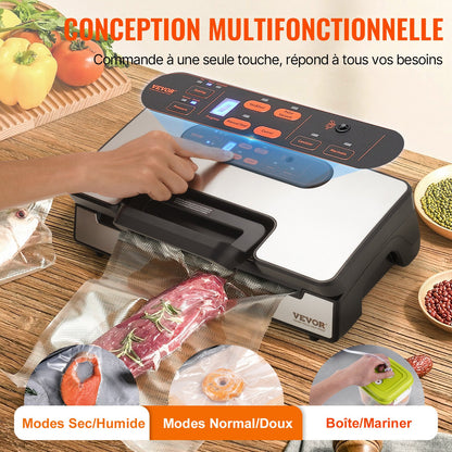 Vacuum Sealer Machine, 90Kpa 130W Powerful Dual Pump and Dual Sealing, Dry and Moist Food Storage, Automatic and Manual Air Sealing System with Built-in Cutter, with Seal Bag and External Hose