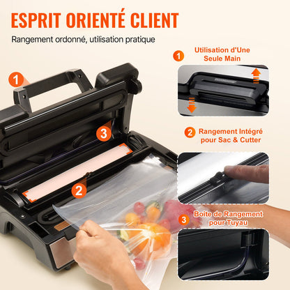 Vacuum Sealer Machine, 90Kpa 130W Powerful Dual Pump and Dual Sealing, Dry and Moist Food Storage, Automatic and Manual Air Sealing System with Built-in Cutter, with Seal Bag and External Hose
