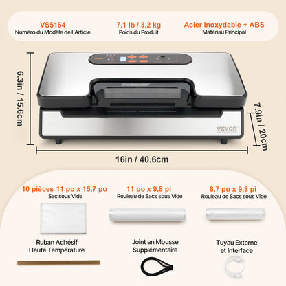 Vacuum Sealer Machine, 90Kpa 130W Powerful Dual Pump and Dual Sealing, Dry and Moist Food Storage, Automatic and Manual Air Sealing System with Built-in Cutter, with Seal Bag and External Hose