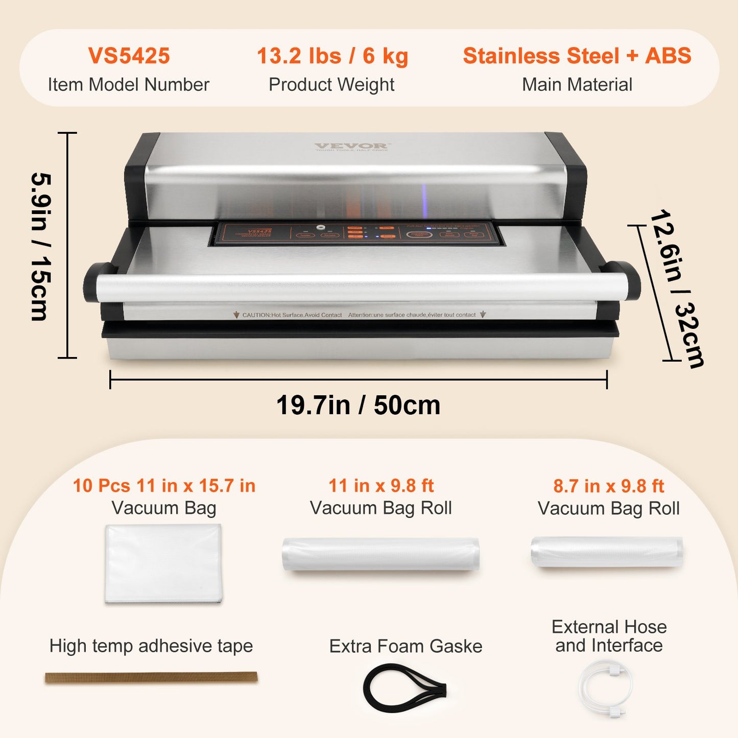 Vacuum Sealer Machine, 95Kpa 350W Powerful Dual Pump and Dual Sealing, Dry and Moist Food Storage, Automatic and Manual Air Sealing System with Built-in Cutter, with Seal Bag and External Hose