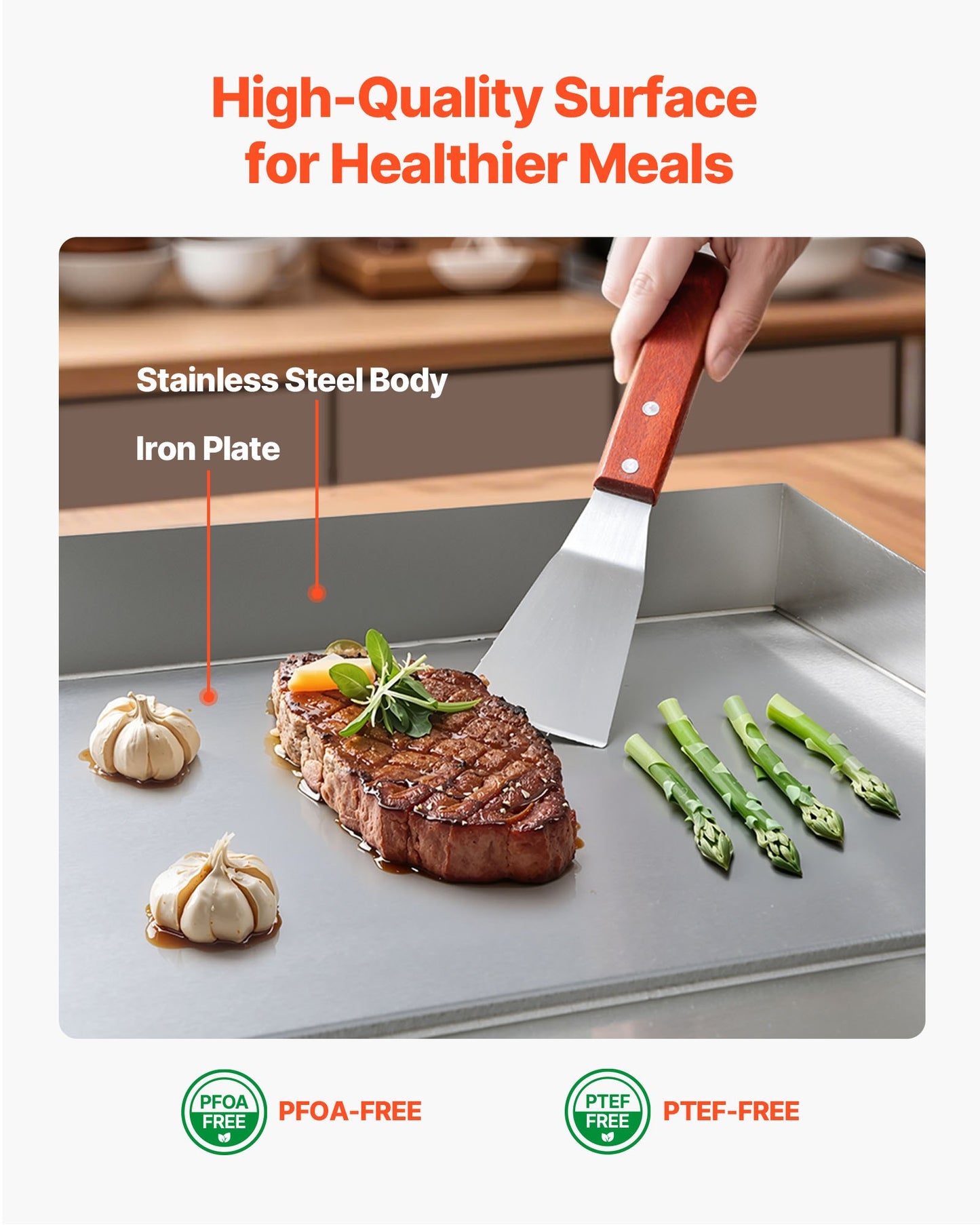 Commercial Electric Griddle, 21 x 11.8 inch, 1750W, 122-570°F Adjustable Temp Control, Stainless Steel Countertop Flat Top Grill with 2 Spatulas, 2 Brushes and 4 Foot Pads, for Steak, Pancake