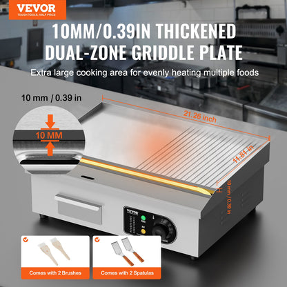 Commercial Electric Grill 3200W Countertop Semi-Flat Top Grill 122℉-572℉