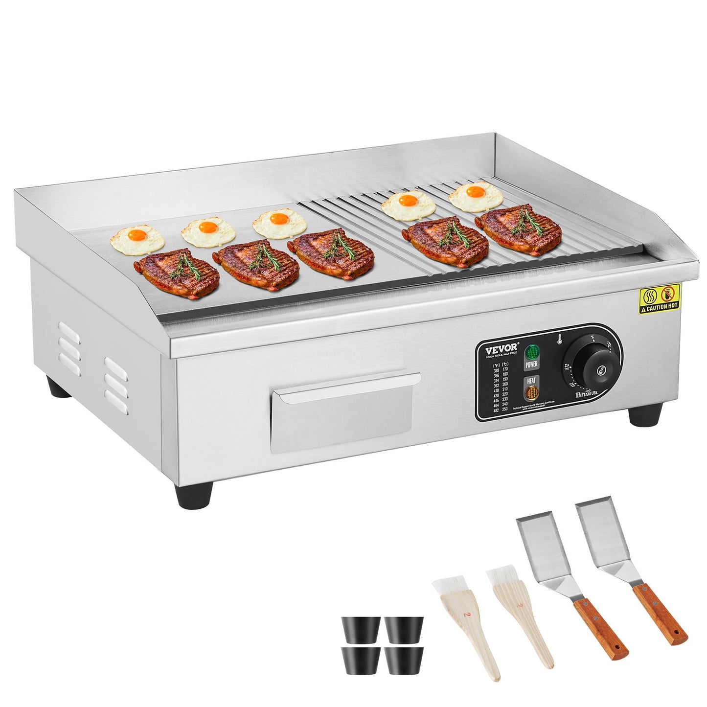 Commercial Electric Grill 3200W Countertop Semi-Flat Top Grill 122℉-572℉