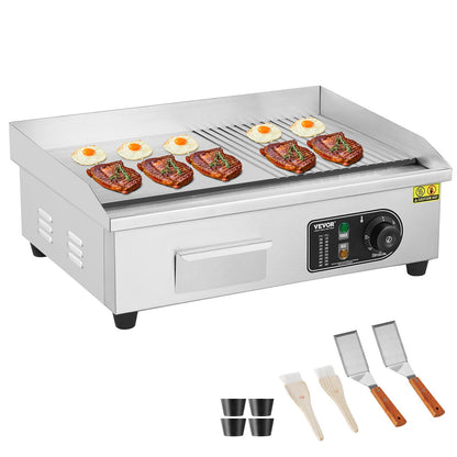 Commercial Electric Grill 3200W Countertop Semi-Flat Top Grill 122℉-572℉