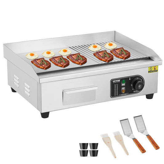 Commercial Electric Grill 3200W Countertop Semi-Flat Top Grill 122℉-572℉