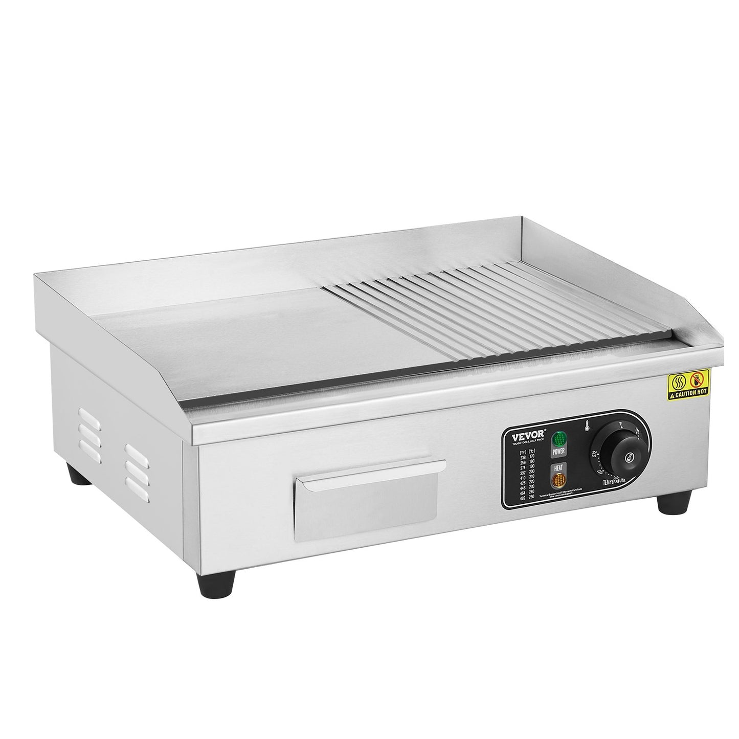 Commercial Electric Grill 3200W Countertop Semi-Flat Top Grill 122℉-572℉