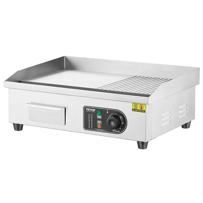 Commercial Electric Grill 3200W Countertop Semi-Flat Top Grill 122℉-572℉