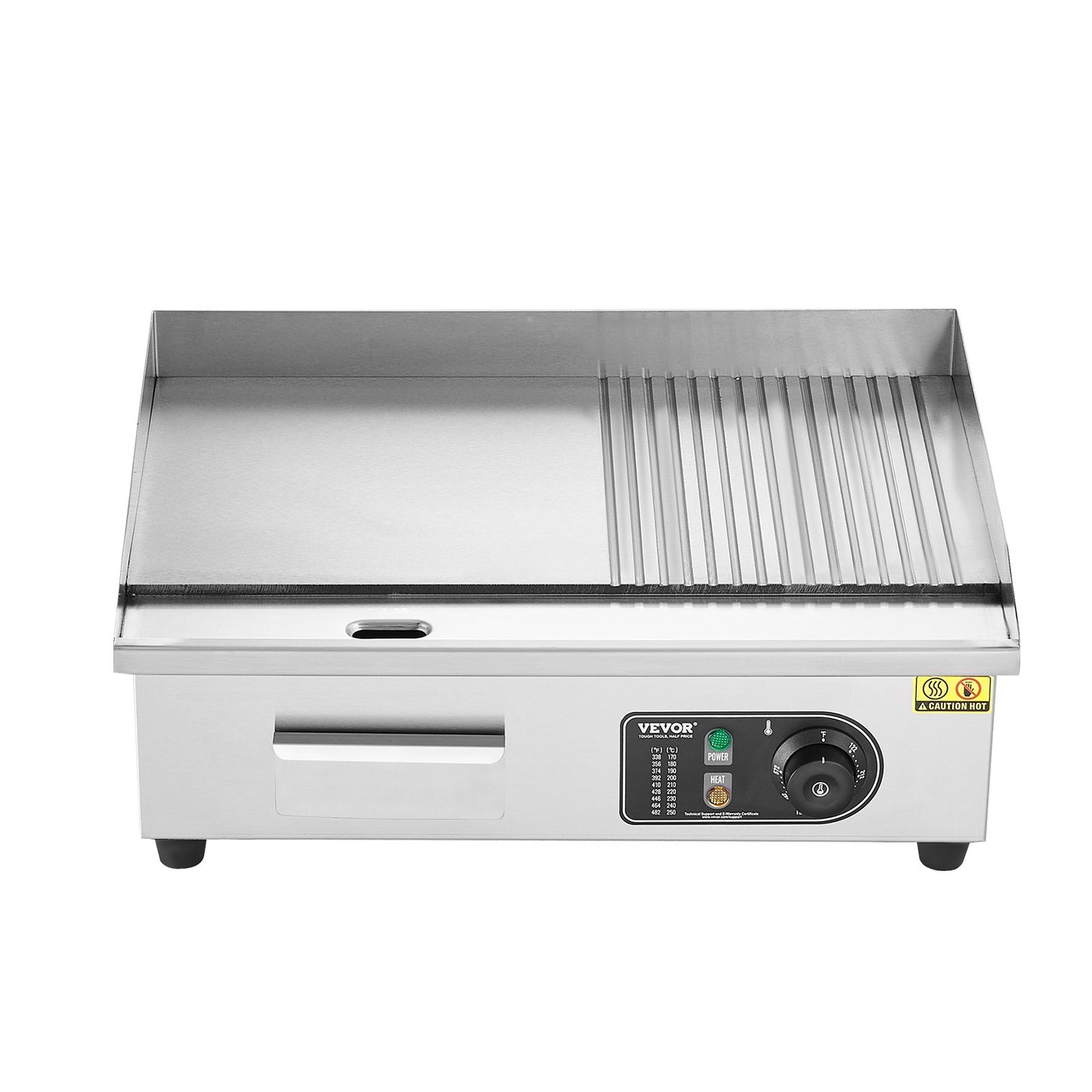 Commercial Electric Grill 3200W Countertop Semi-Flat Top Grill 122℉-572℉