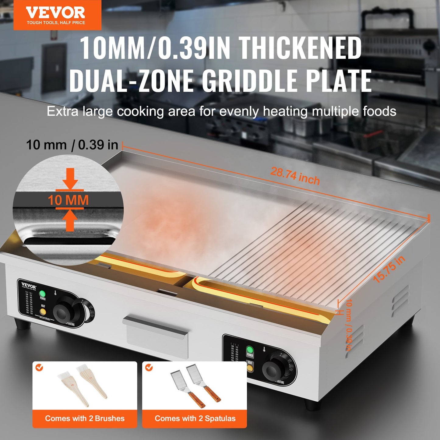 Commercial Electric Grill 4400W Countertop Semi-Flat Top Grill 122℉-572℉