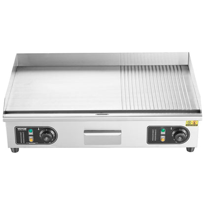 Commercial Electric Grill 4400W Countertop Semi-Flat Top Grill 122℉-572℉