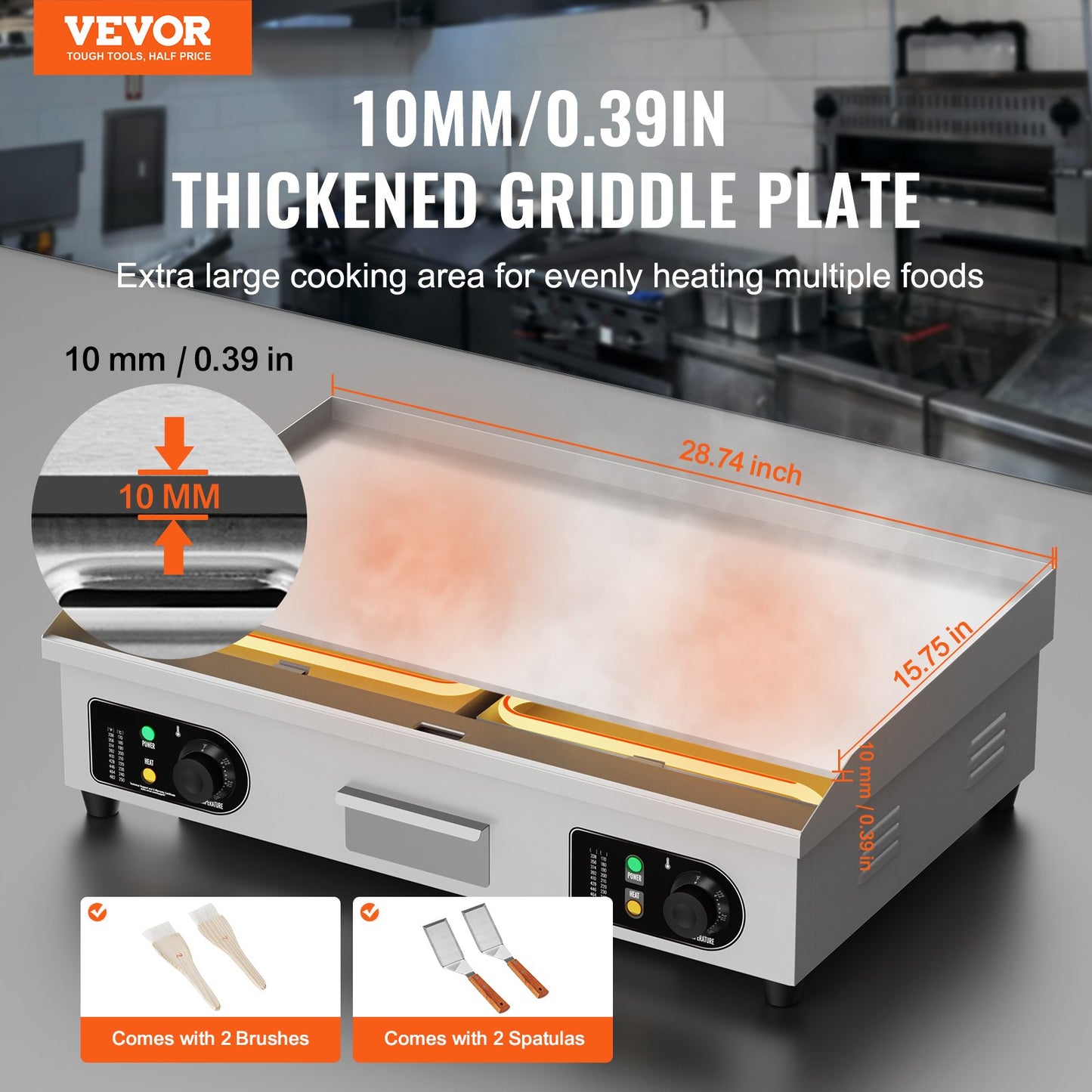 Commercial Electric Grill 4400W Countertop Flat Grill 122℉-572℉