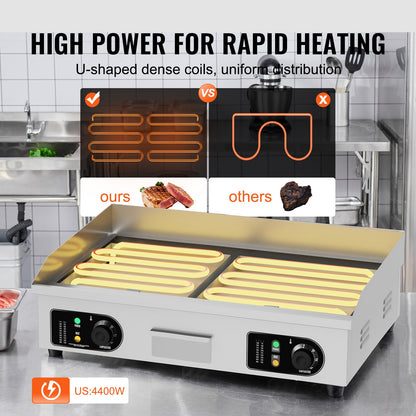 Commercial Electric Grill 4400W Countertop Flat Grill 122℉-572℉