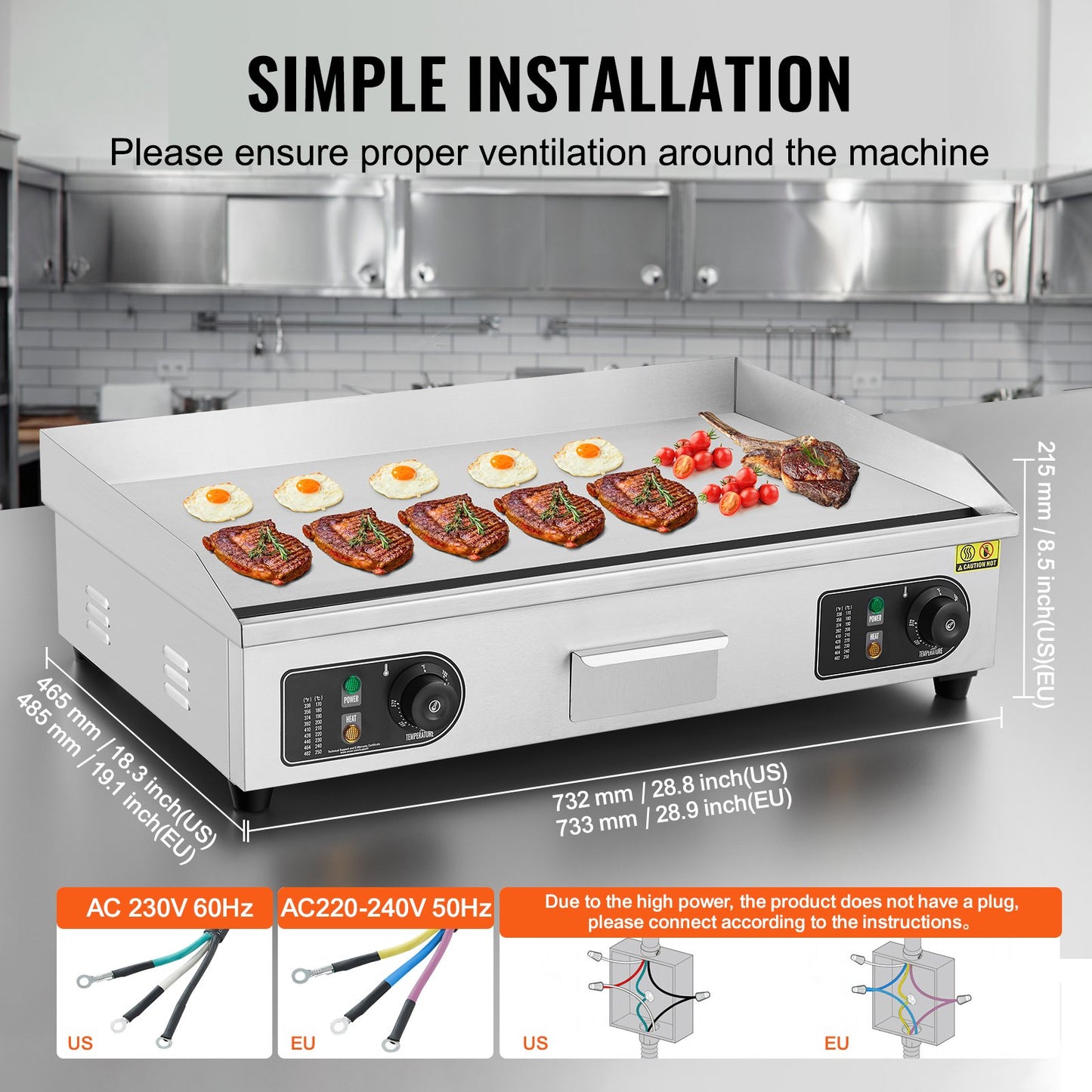 Commercial Electric Grill 4400W Countertop Flat Grill 122℉-572℉