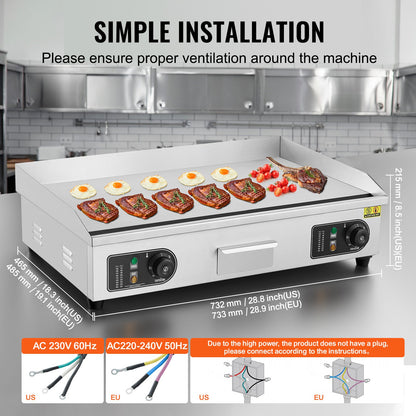 Commercial Electric Grill 4400W Countertop Flat Grill 122℉-572℉