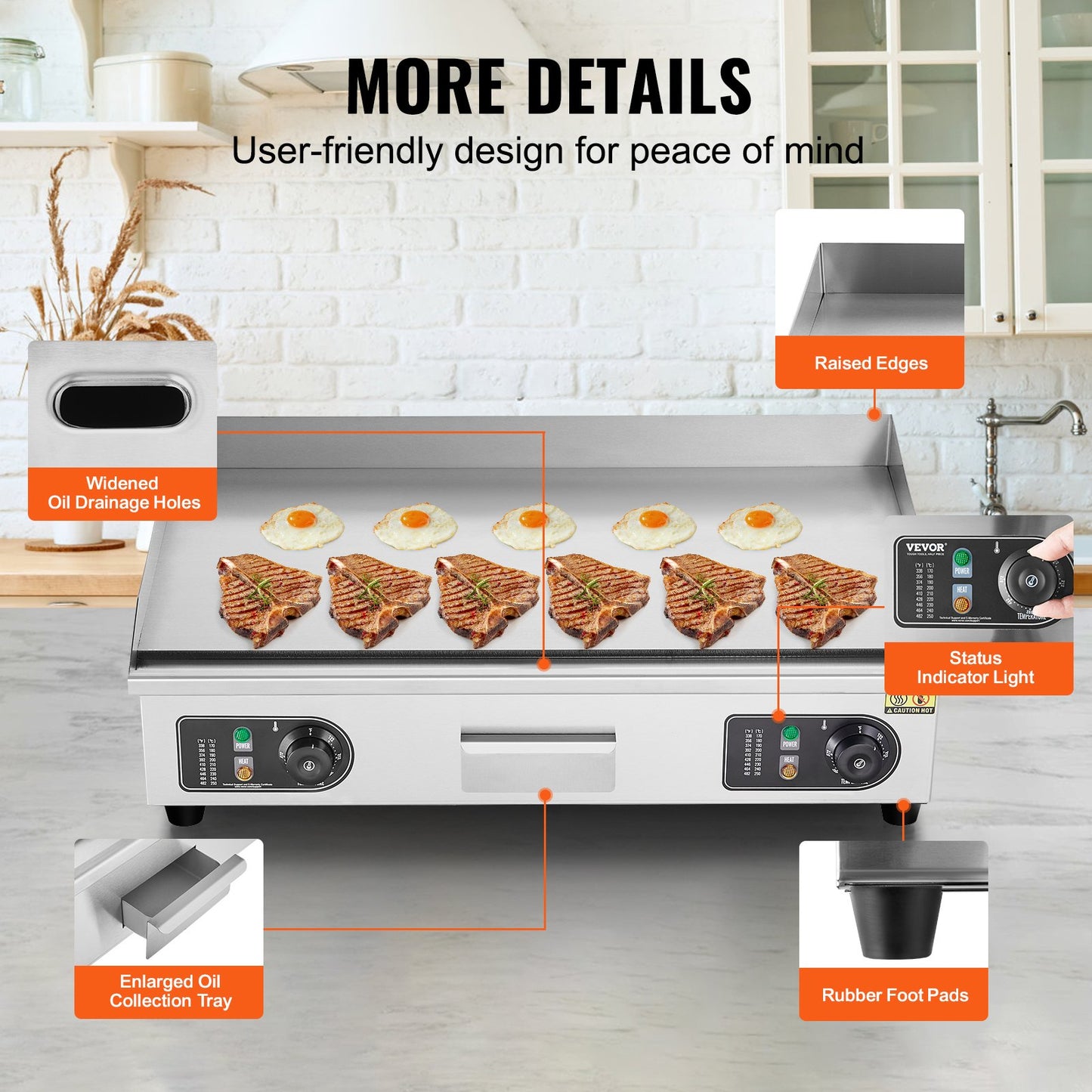 Commercial Electric Grill 4400W Countertop Flat Grill 122℉-572℉