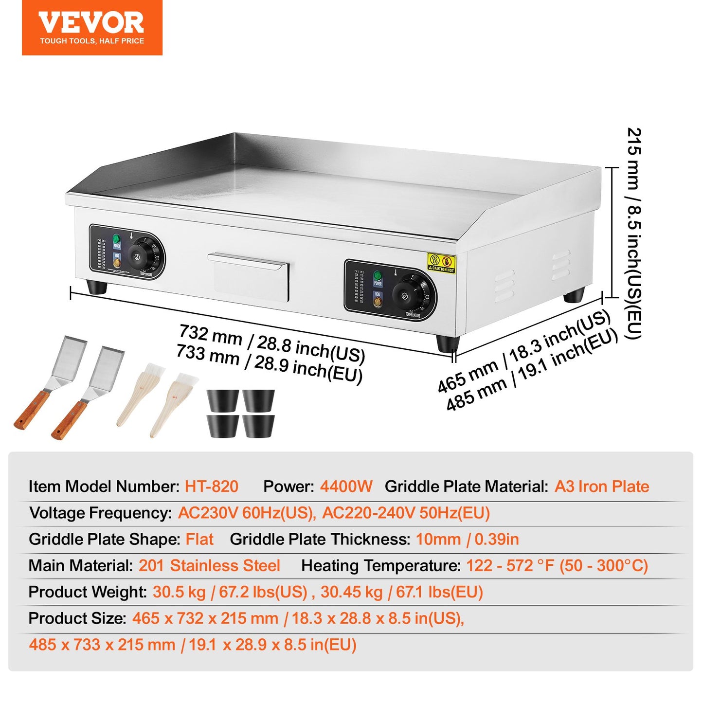 Commercial Electric Grill 4400W Countertop Flat Grill 122℉-572℉
