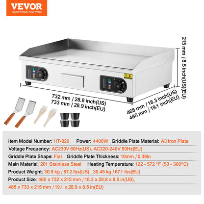 Commercial Electric Grill 4400W Countertop Flat Grill 122℉-572℉