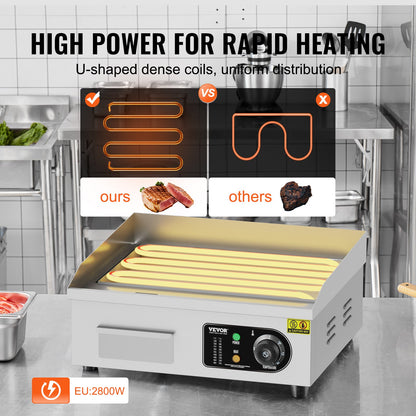 Commercial Electric Grill 2800W Countertop Flat Grill 122℉-572℉