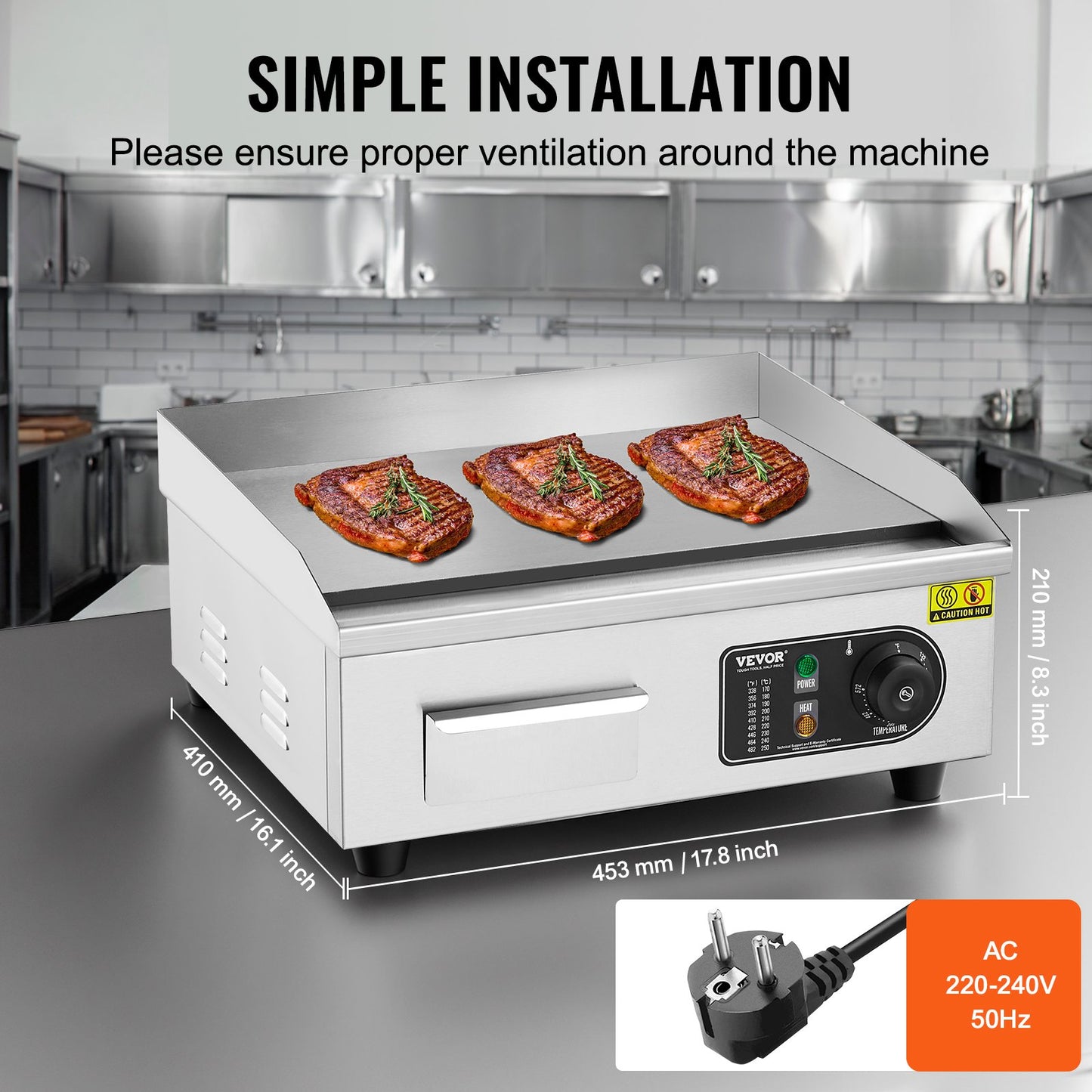 Commercial Electric Grill 2800W Countertop Flat Grill 122℉-572℉