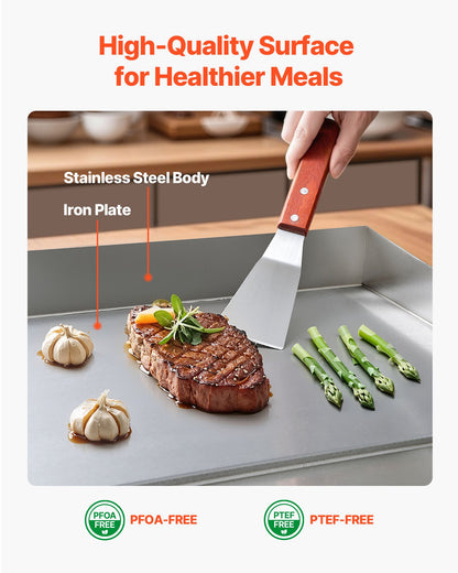 Commercial Electric Griddle, 21.06 x 11.81 inch, 3200W, 122-570°F Adjustable Temp Control, Stainless Steel Body, Full Flat, with 2 Spatulas, 2 Brushes, and 4 Foot Pads, for Steak, Pancake