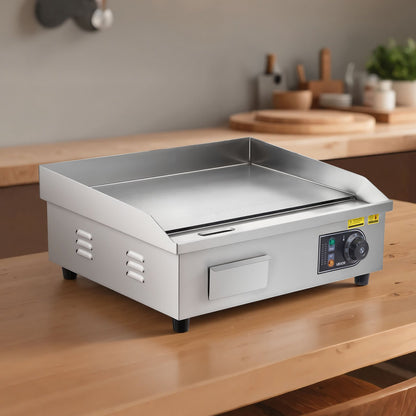 Commercial Electric Griddle, 21.06 x 11.81 inch, 3200W, 122-570°F Adjustable Temp Control, Stainless Steel Body, Full Flat, with 2 Spatulas, 2 Brushes, and 4 Foot Pads, for Steak, Pancake