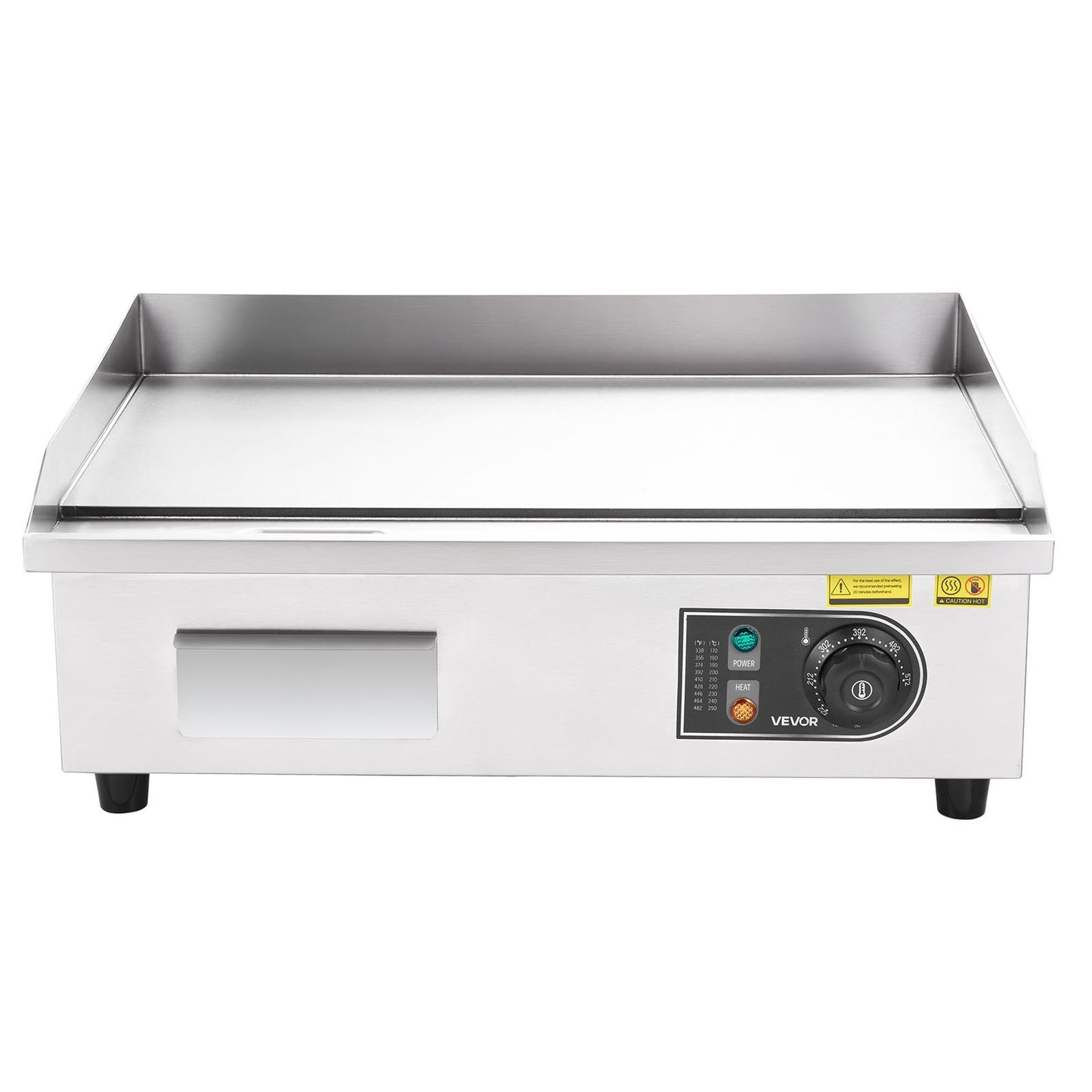 Commercial Electric Griddle, 21.06 x 11.81 inch, 3200W, 122-570°F Adjustable Temp Control, Stainless Steel Body, Full Flat, with 2 Spatulas, 2 Brushes, and 4 Foot Pads, for Steak, Pancake