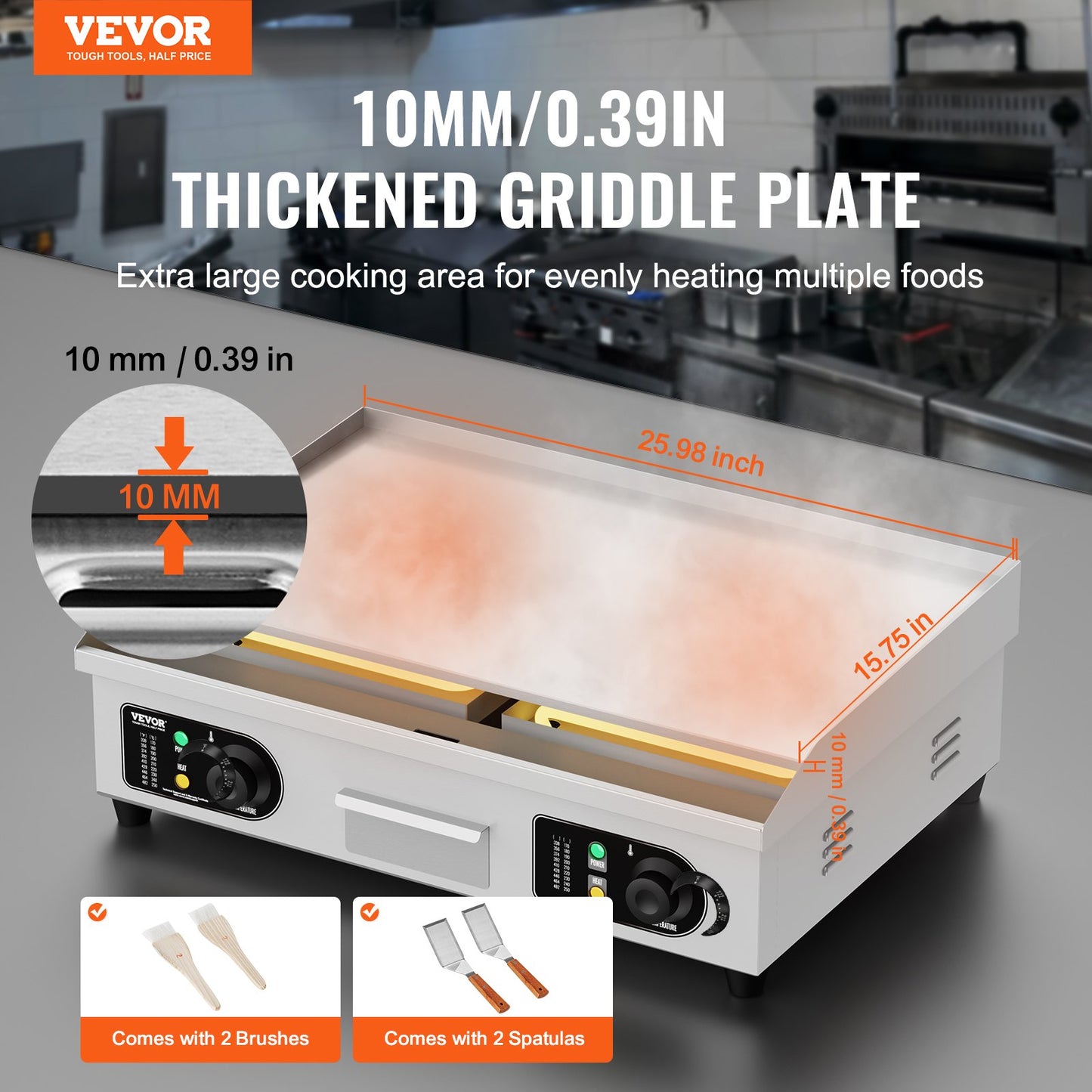 Commercial Electric Grill 4000W Countertop Flat Grill 122℉-572℉