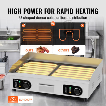 Commercial Electric Grill 4000W Countertop Flat Grill 122℉-572℉