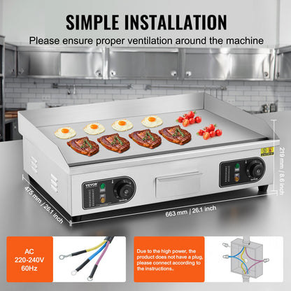 Commercial Electric Grill 4000W Countertop Flat Grill 122℉-572℉