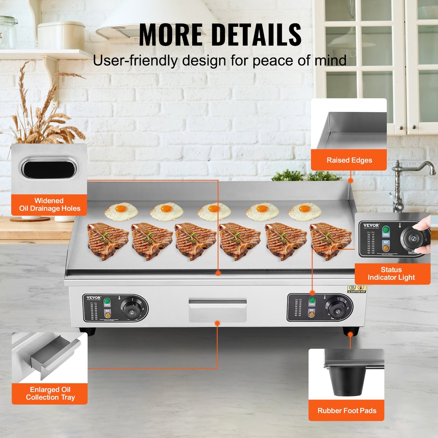 Commercial Electric Grill 4000W Countertop Flat Grill 122℉-572℉