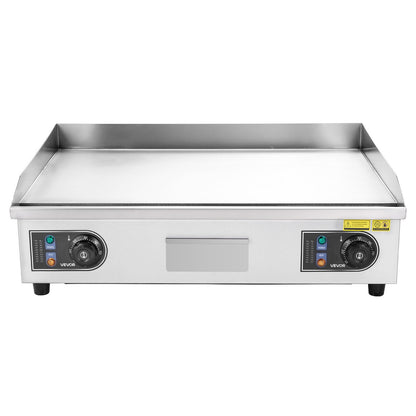 Commercial Electric Griddle, 25.79 x 15.75 inch, 2800W, 122-570°F Adjustable Temp Control, Stainless Steel Body, Full Flat, with 2 Spatulas, 2 Brushes, and 4 Foot Pads, for Steak, Pancake